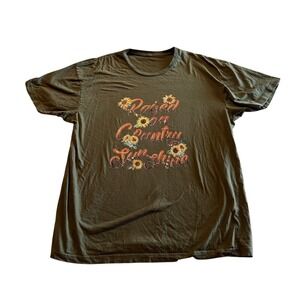 Kids Graphic TShirt Raised on Country Sunshine Sunflowers Leopard Print Green XL